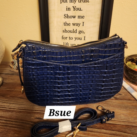 SOLD...NWT $345 BRAHMIN Mod Shayna Ink Leontyne leather CROSSBODY (navy blue) - Picture 2 of 5